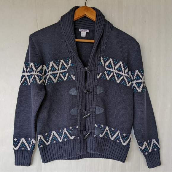 KITESTRINGS kids blue fair isle shawl collar cardigan sweater toggle button - Picture 8 of 11